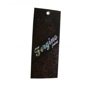 China Personalized Custom Costume Black Paper Swing Tags Debossed Holographic Logo supplier