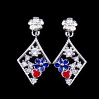 China Fashion Colorful Enamel White Gold Plated Flower Shaped Earring For Engagement on sale