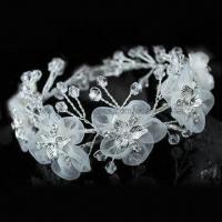 Bridal Wedding White Fabric Flower Crystal Handmade Bangle/Bracelet