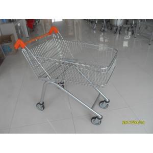China Easy Wheels Supermarket Shopping Trolley Logo On Handle , Shopping Carts For Groceries supplier