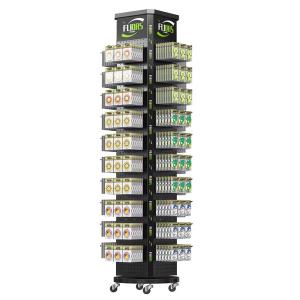 China Custom 4-Sided Metal Display Rotating Pegboard Stand Rack with Wheels and Hooks supplier