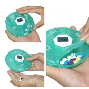 High quality mini round plastic digital pill box travel capsule storage case medication reminder alarm reminding timer