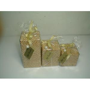 3x3x3"/4"/6"paraffin gold/silver/pearl unscented  Xmas square bead candle package of opp bag with printing gift card
