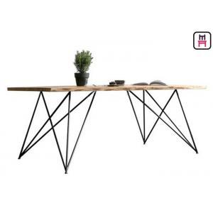 China Base Solid Wood Restaurant Dining Table With Geometric Rose Gold Metal Frame supplier