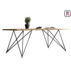 Base Solid Wood Restaurant Dining Table With Geometric Rose Gold Metal Frame