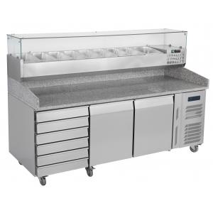 6 Drawers Refrigerated Pizza Prep Table R134a Commercial Marble Top