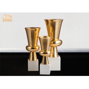 Trumpet Gold Leaf Fiberglass Planters With Frosted White Base Pot Planters