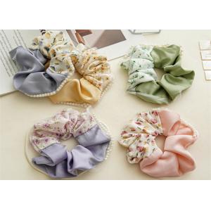 Summer patchwork acrylic beads color floral satin beaded hair scrunchies hair accessories Ins horsetail rubber band