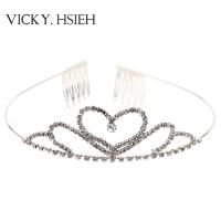 China VICKY.HSIEH Hot Sale Silver Tone Crystal Rhinestone Large Peach Heart Waving Crown Tiaras with Comb on sale