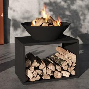 Black Garden Heater Firewood Log Storage Steel Wood Burning Outdoor Fire Pit