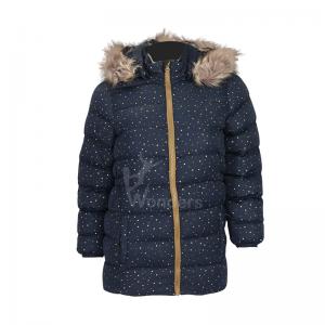 China Kids Padded Puffer Dot Print Outdoor Insulated Jackets With Fake Fur Hood supplier