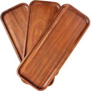 Acacia Solid Wood Serving Tray Rectangular Wooden Serving Platters