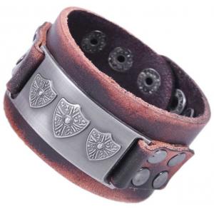 Shield charm leather cuff with dots studs, men leather bracelets