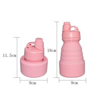 Outdoor Sports Folding Silicone Water Bottle 500ml Pink Thermal Insulation With Lid