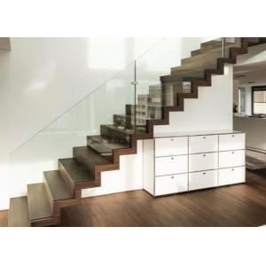 China Modern Straight Flight Staircase Zig Zag Stringer Timber Wooden Stair Glass Railing Wire Banister supplier