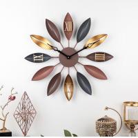 Home creative retro leaf wrought iron decor wall clock Vintage Gold Copper Metal Wall Decorative Clock