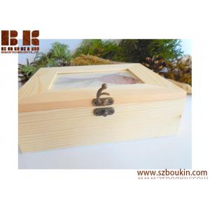 Wooden Tea box with picture display- 4 compartments photo display box- wooden storage box, box for decoupage, unfinished