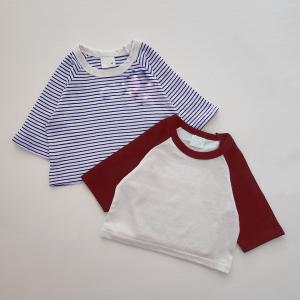 100% Cotton Patchwork Clothes Baby Mickey Embroidery Raglan Sleeve Tee 2 Colors Oversized Style