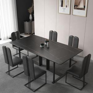 Multifunctional Rock Beam Slate Top Dining Table 220*90cm With Stainless Steel Legs