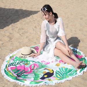 Large Custom Microfiber Beach Towels Tropical  Round For Swimming