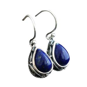 Thai Sterling Silver Natural Lapis Lazuli Drop Dangel Retro Earrings (043143W)