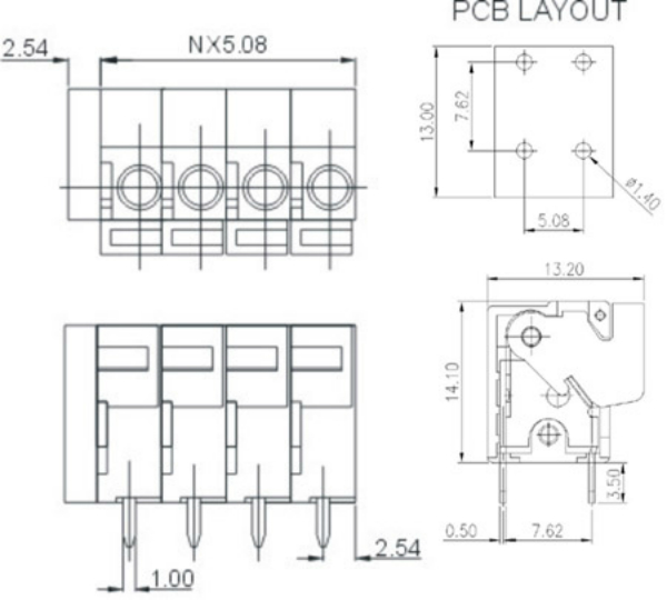 10 x plug-in 5-Way PCB Vertical extrémités ouvertes en-tête 5.08 mm