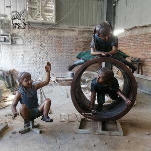 Children Playing Bronze Statue Life Size Garden Sculpture Metal Modern Art Outdoor Decoration