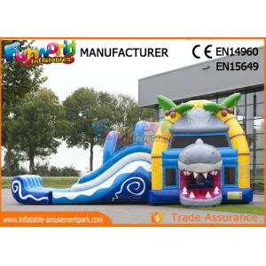 Multiplay Shark Inflatable Bounce Houses / 12 Person Blow Up Water Slide