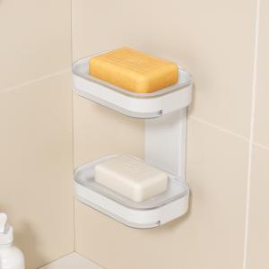 No Drill Plastic Double Layer Shower Caddy with Strong Adhesive for Wall Mounting