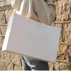 China Reusable Plain White Paper Bags , Custom Made Paper Bags Smooth  Soft Edge supplier