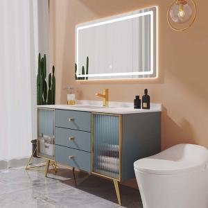 Ceramic Integrated Basin Sink Bathroom Vanity Rectangle With Mirror