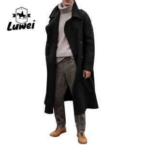 Winter Outerwear Classictrench Breasted Plaid Utility Long Trench Coat Slim Fit Single Long Breasted Men Jacket