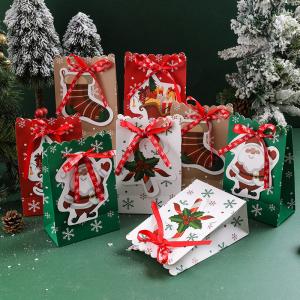 Ribbon Bow Knot Christmas Printed Paper Bags For Gift Packaging 5g/Pcs