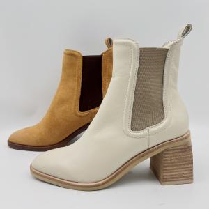 Round Toe Ankle Boots Womens Leather Dress Boots Tan / Beige With Elastic Band