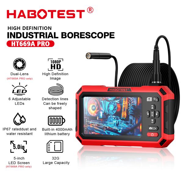 HABOTEST HT669A PRO 5インチデュアルレンズボアスコープ 7MM自動車用機械下水道管検査カメラビデオ工業用ボアスコープ