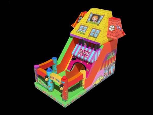 Fun Park Dry Inflatable Bouncy Slides With Candy Shop Theme
