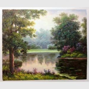 China HandPainted Green Modern Contemporary Landscape Paintings Lakeside Stroll By Famous Artist supplier