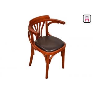 China Vintage Wood Leather Dining Chairs With Arms Oak Wooden Wedding Chairs  supplier