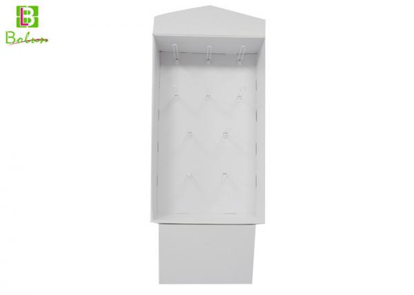 Promotion White POP POS Displays / Floor Cardboard Pop Up Stand 30 Plastic Hooks