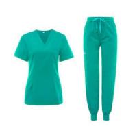 China Custom Logo Hospital Scrub Suit Solid Color Unisex Short Sleeve Chlorine Bleaching Resistant on sale