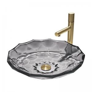China Modern Ball Shaped Glass Wash Basin Light Gray Color Vessel Sinks Pop Up Drain supplier