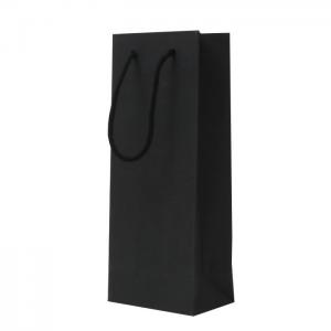 China Cheap hot foil logo black paperboard wine bag manufacturer supplier