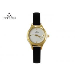 Round Dial Fitron Quartz Watches Alloy Shell Womens Leather Wrist Watch