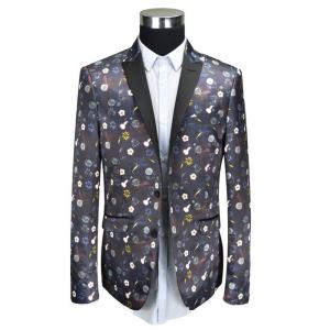 Black Piping Mens Tuxedo Suit Blazer Printed T/R Fabric Anti Wrinkle Breathable