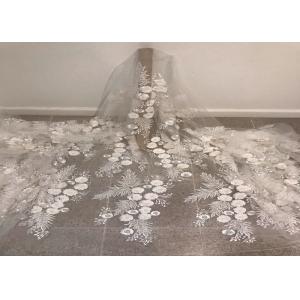 China Off White Mesh 3D Flower Embroidery Beaded Lace Fabric 50 Wide 1 Yard supplier
