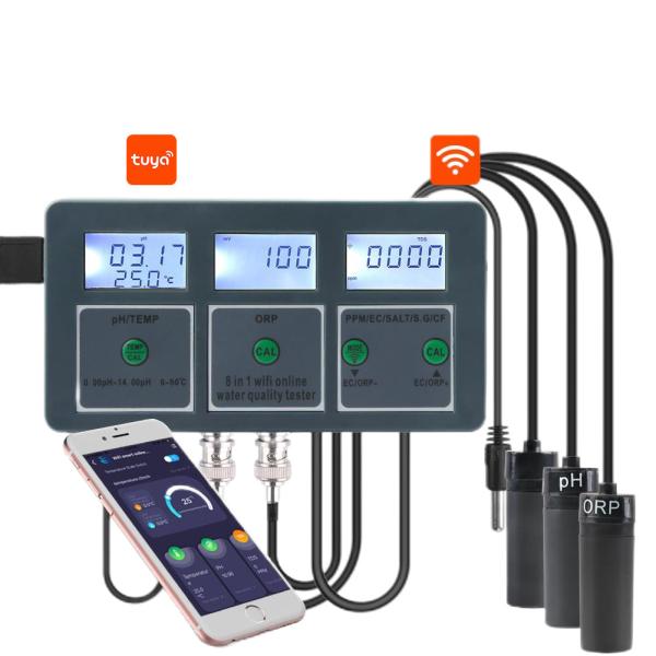 8-in-1 スマートWiFi水質検査器 リモートモニタリング 水族館,プール,ラボ,飲料水用に最適