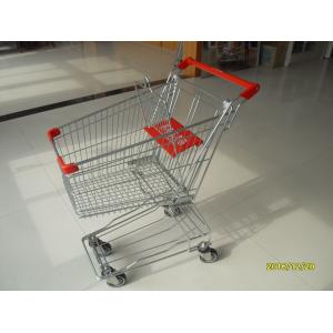China Red Supermarket Shopping Trolley , Metal Four Wheel Shopping Trolley Cart supplier