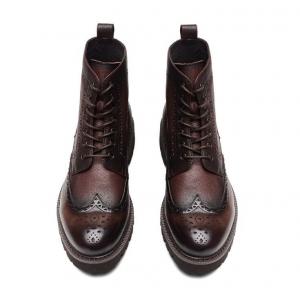 China Fashion Ankle Genuine Warm Leather Boots , Work Shoes For Men Lace Up Closure Type supplier