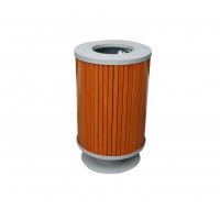China Round Outdoor Trash Cans , Mild Steel Solid Wood Trash Bin With Galvanized Liner on sale