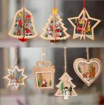 Wooden hanging star heart tree bell pendant decoration for christmas party decoration